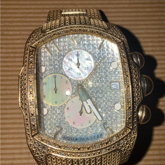 Aqua Master Gold Watch with Crystal Accents